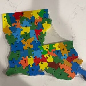 Wooden Louisiana Letter & Number Puzzle Map — Multicolor Educational Toy